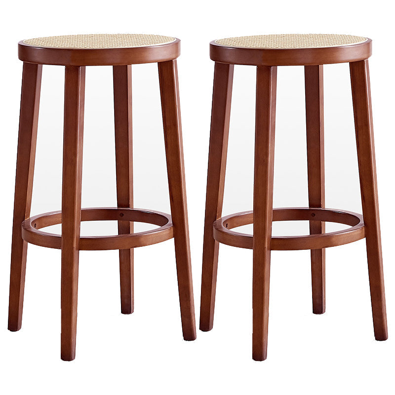 Contemporary Design Solid Wood Bar Stools Wicker Backless Stools Deep Tan 2 Piece Set Clearhalo 'Bar Furniture' 'Bar Stools' 'bar_stools' 'furn' 'furn_bar_stools' 'Furniture' 'Kitchen & Dining Furniture' 5245680