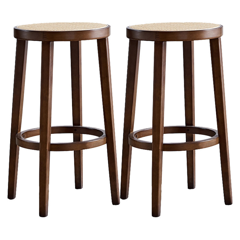 Contemporary Design Solid Wood Bar Stools Wicker Backless Stools Walnut 2 Piece Set Clearhalo 'Bar Furniture' 'Bar Stools' 'bar_stools' 'furn' 'furn_bar_stools' 'Furniture' 'Kitchen & Dining Furniture' 5245684