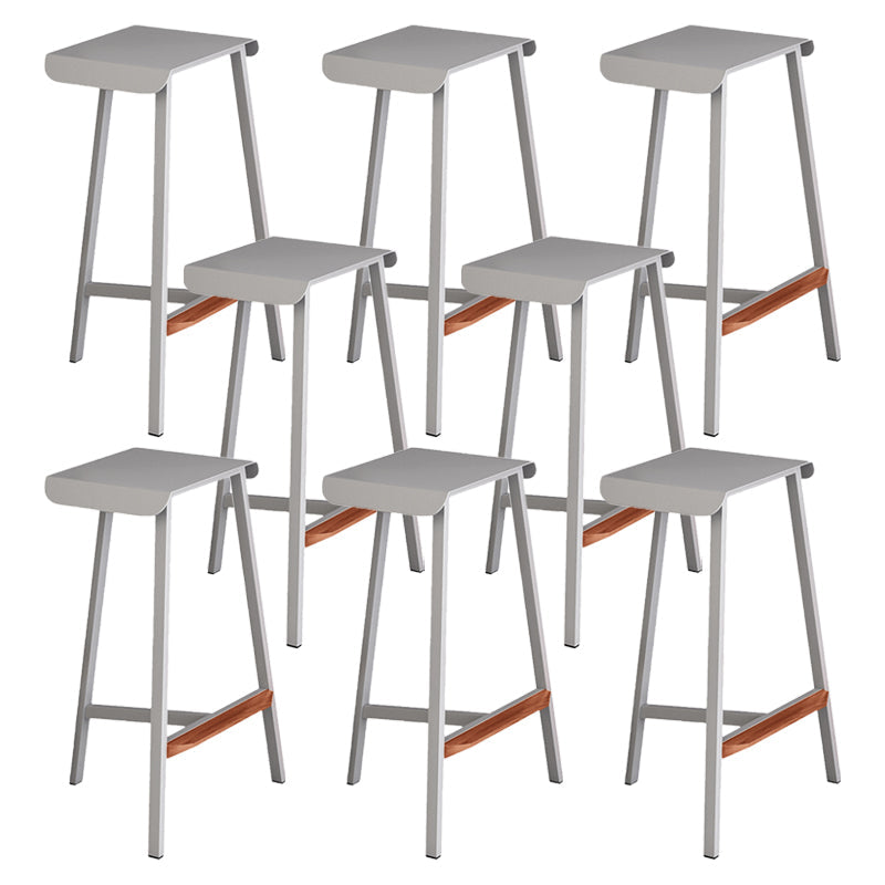 Modern Armless Backless Counter Stool Iron Cafe Bar Stool with Seat and Pedal Grey 8 Piece Set Clearhalo 'Bar Furniture' 'Bar Stools' 'bar_stools' 'furn' 'furn_bar_stools' 'Furniture' 'Kitchen & Dining Furniture' 5245736