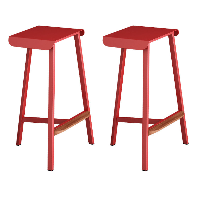 Modern Armless Backless Counter Stool Iron Cafe Bar Stool with Seat and Pedal Red 2 Piece Set Clearhalo 'Bar Furniture' 'Bar Stools' 'bar_stools' 'furn' 'furn_bar_stools' 'Furniture' 'Kitchen & Dining Furniture' 5245738