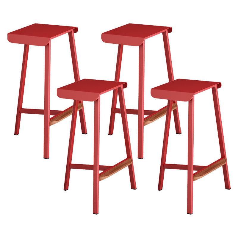 Modern Armless Backless Counter Stool Iron Cafe Bar Stool with Seat and Pedal Red 4 Piece Set Clearhalo 'Bar Furniture' 'Bar Stools' 'bar_stools' 'furn' 'furn_bar_stools' 'Furniture' 'Kitchen & Dining Furniture' 5245740