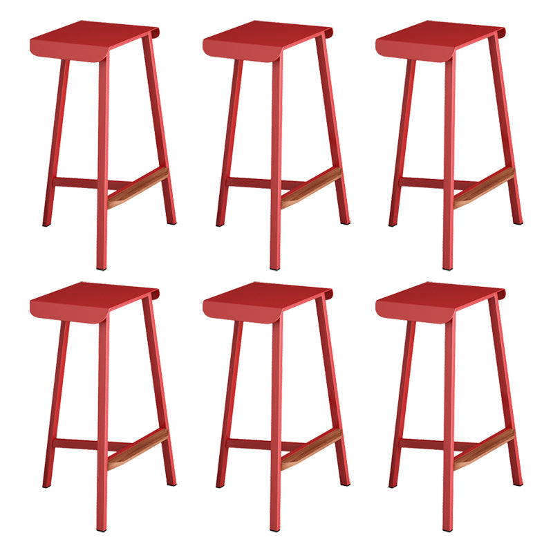 Modern Armless Backless Counter Stool Iron Cafe Bar Stool with Seat and Pedal Red 6 Piece Set Clearhalo 'Bar Furniture' 'Bar Stools' 'bar_stools' 'furn' 'furn_bar_stools' 'Furniture' 'Kitchen & Dining Furniture' 5245743