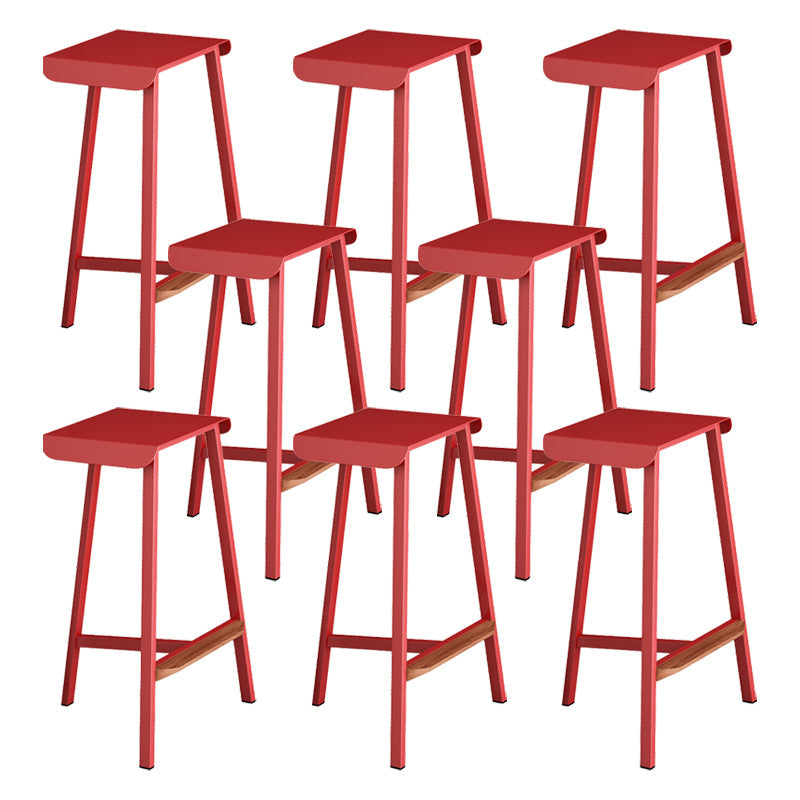 Modern Armless Backless Counter Stool Iron Cafe Bar Stool with Seat and Pedal Red 8 Piece Set Clearhalo 'Bar Furniture' 'Bar Stools' 'bar_stools' 'furn' 'furn_bar_stools' 'Furniture' 'Kitchen & Dining Furniture' 5245745