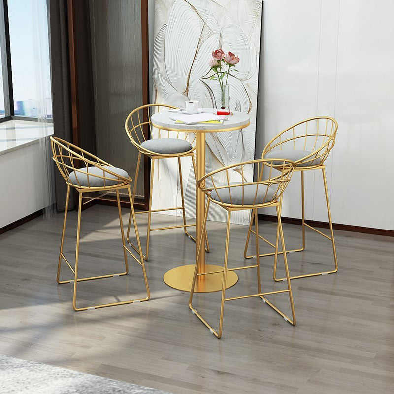 1/5 Pieces Glam Round Bar Table Set Bistro Set with White Faux Marble Top Clearhalo 'Bar Furniture' 'furn' 'furn_home_bar_bar_sets' 'Furniture' 'Home Bars & Bar Sets' 'home_bar_bar_sets' 'Kitchen & Dining Furniture' 5245908