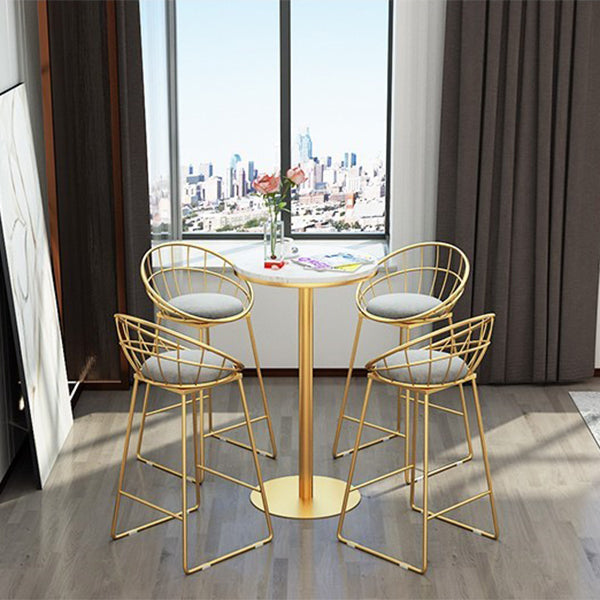 1/5 Pieces Glam Round Bar Table Set Bistro Set with White Faux Marble Top Clearhalo 'Bar Furniture' 'furn' 'furn_home_bar_bar_sets' 'Furniture' 'Home Bars & Bar Sets' 'home_bar_bar_sets' 'Kitchen & Dining Furniture' 5245921