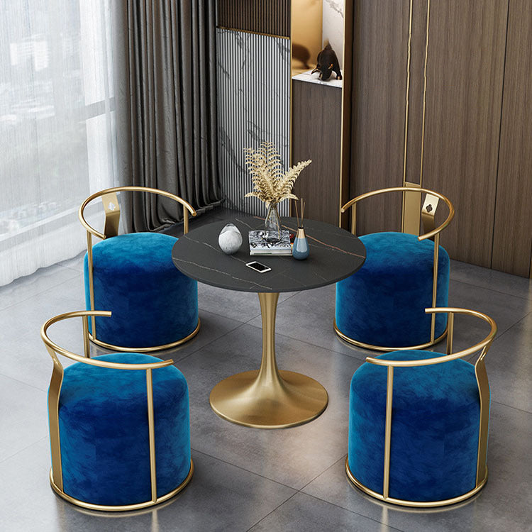 Glam Black Sintered Stone Dining Table Set Round 1/2/3/4/5 Pieces Dining Set 5 Pieces: Table, 4 Blue Chairs Clearhalo 'Dining Room Sets' 'Dining Tables & Seating' 'dining_room_set' 'furn' 'furn_dining_room_set' 'Furniture' 'Kitchen & Dining Furniture' 5246008