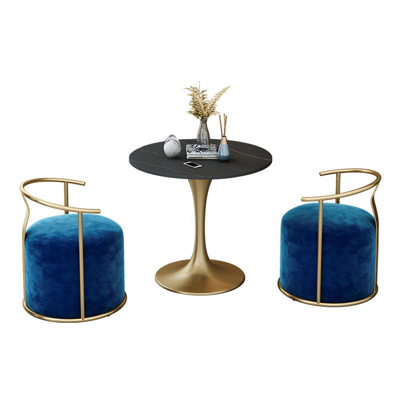 Glam Black Sintered Stone Dining Table Set Round 1/2/3/4/5 Pieces Dining Set 3 Pieces: Table, 2 Blue Chairs Clearhalo 'Dining Room Sets' 'Dining Tables & Seating' 'dining_room_set' 'furn' 'furn_dining_room_set' 'Furniture' 'Kitchen & Dining Furniture' 5246011