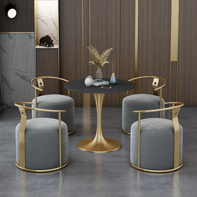 Glam Black Sintered Stone Dining Table Set Round 1/2/3/4/5 Pieces Dining Set Clearhalo 'Dining Room Sets' 'Dining Tables & Seating' 'dining_room_set' 'furn' 'furn_dining_room_set' 'Furniture' 'Kitchen & Dining Furniture' 5246022