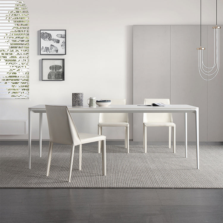 Modern White Dining Table Set 1/2/5/6/7 Pieces Rectangle Dinette Set with Sintered Stone 4 Pieces: Table, 3 Chairs Clearhalo 'Dining Room Sets' 'Dining Tables & Seating' 'dining_room_set' 'furn' 'furn_dining_room_set' 'Furniture' 'Kitchen & Dining Furniture' 5246029