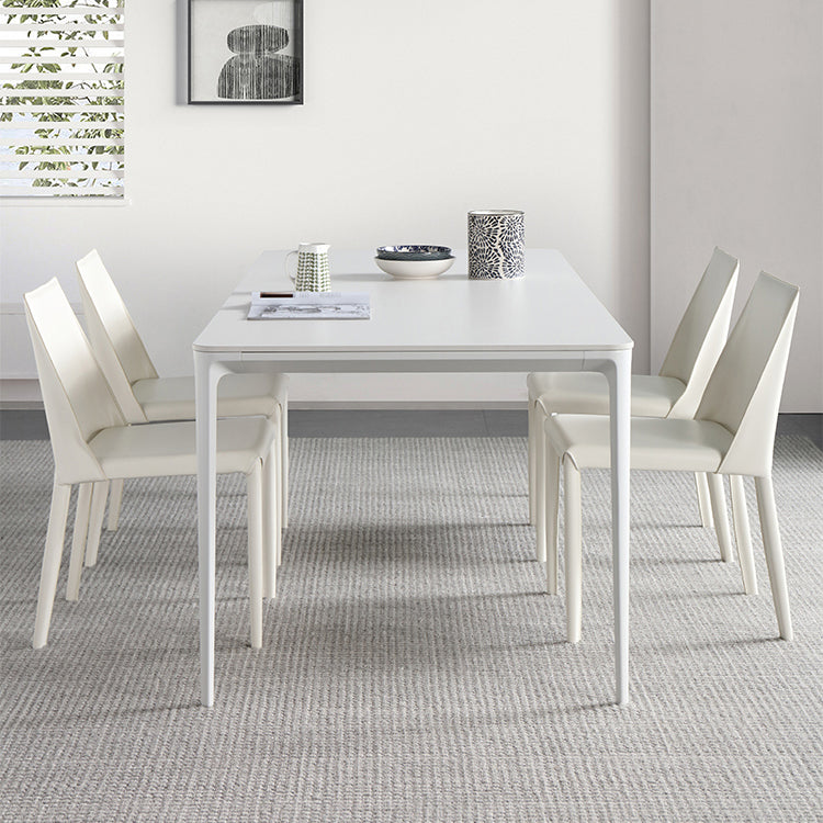 Modern White Dining Table Set 1/2/5/6/7 Pieces Rectangle Dinette Set with Sintered Stone 5 Pieces: Table, 4 Chairs Clearhalo 'Dining Room Sets' 'Dining Tables & Seating' 'dining_room_set' 'furn' 'furn_dining_room_set' 'Furniture' 'Kitchen & Dining Furniture' 5246030