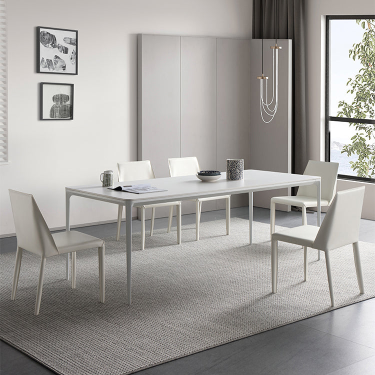 Modern White Dining Table Set 1/2/5/6/7 Pieces Rectangle Dinette Set with Sintered Stone 6 Pieces: Table, 5 Chairs Clearhalo 'Dining Room Sets' 'Dining Tables & Seating' 'dining_room_set' 'furn' 'furn_dining_room_set' 'Furniture' 'Kitchen & Dining Furniture' 5246031