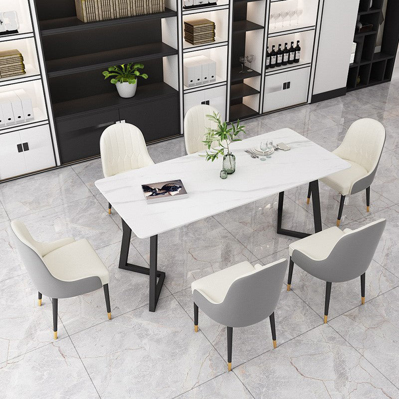 Modernes rechteckiges Esstisch-Set, 1/4/7-teilig, Dinette-Set mit Sintersteinplatte