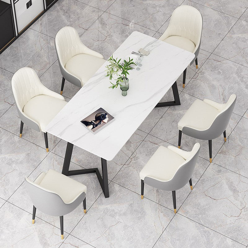 Modernes rechteckiges Esstisch-Set, 1/4/7-teilig, Dinette-Set mit Sintersteinplatte