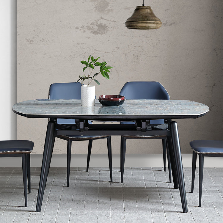 Modern Scalable Dinette Set 1/4/5/7 Pieces Round Blue Sintered Stone Top Dining Table Set Clearhalo 'Dining Room Sets' 'Dining Tables & Seating' 'dining_room_set' 'furn' 'furn_dining_room_set' 'Furniture' 'Kitchen & Dining Furniture' 5246074