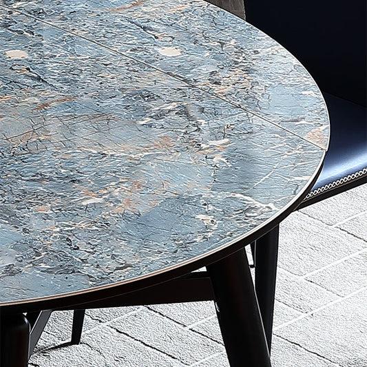 Modern Scalable Dinette Set 1/4/5/7 Pieces Round Blue Sintered Stone Top Dining Table Set Clearhalo 'Dining Room Sets' 'Dining Tables & Seating' 'dining_room_set' 'furn' 'furn_dining_room_set' 'Furniture' 'Kitchen & Dining Furniture' 5246077