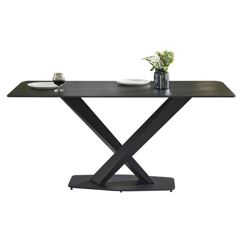 Glam Rectangle Dining Table Set 1/2/5/7 Pieces Dinette Set with Sintered Stone Top Black 70.9"L x 35.4"W Clearhalo 'Dining Room Sets' 'Dining Tables & Seating' 'dining_room_set' 'furn' 'furn_dining_room_set' 'Furniture' 'Kitchen & Dining Furniture' 5246089