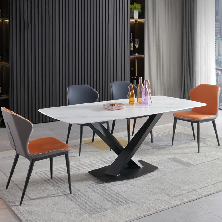 Glam Rectangle Dining Table Set 1/2/5/7 Pieces Dinette Set with Sintered Stone Top 5 Pieces: White Table, 4 Chairs Clearhalo 'Dining Room Sets' 'Dining Tables & Seating' 'dining_room_set' 'furn' 'furn_dining_room_set' 'Furniture' 'Kitchen & Dining Furniture' 5246093