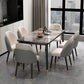 Glam Iron Dining Table Set 1/2/5/7 Pieces Rectangle Dinette Set with Sintered Stone Top 7 Pieces: Grey Table, 6 White Chairs Clearhalo 'Dining Room Sets' 'Dining Tables & Seating' 'dining_room_set' 'furn' 'furn_dining_room_set' 'Furniture' 'Kitchen & Dining Furniture' 5246110