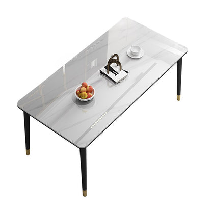 Glam Iron Dining Table Set 1/2/5/7 Pieces Rectangle Dinette Set with Sintered Stone Top White 70.9"L x 35.4"W Clearhalo 'Dining Room Sets' 'Dining Tables & Seating' 'dining_room_set' 'furn' 'furn_dining_room_set' 'Furniture' 'Kitchen & Dining Furniture' 5246111