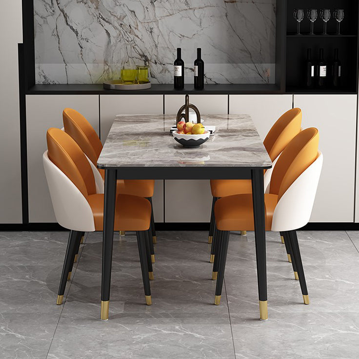Glam Iron Dining Table Set 1/2/5/7 Pieces Rectangle Dinette Set with Sintered Stone Top Clearhalo 'Dining Room Sets' 'Dining Tables & Seating' 'dining_room_set' 'furn' 'furn_dining_room_set' 'Furniture' 'Kitchen & Dining Furniture' 5246117