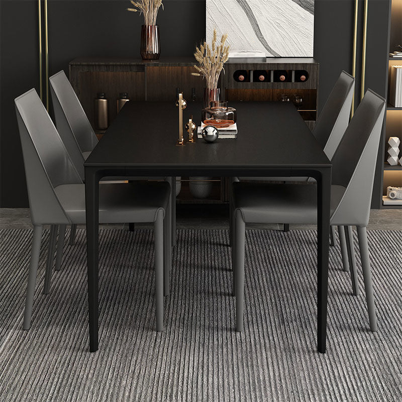 Modern Aluminium Dining Table Set 1/4/5 Pieces Rectangle Dinette Set with Sintered Stone Clearhalo 'Dining Room Sets' 'Dining Tables & Seating' 'dining_room_set' 'furn' 'furn_dining_room_set' 'Furniture' 'Kitchen & Dining Furniture' 5246128