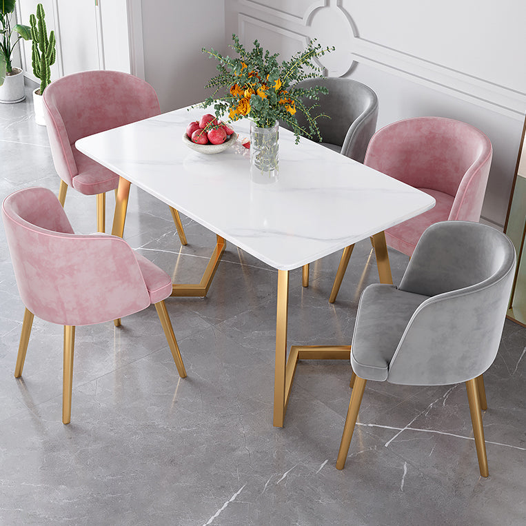Juego de mesa de comedor de hierro Glam, juego de comedor rectangular de 1/2/5/6 piezas con tapa de piedra sinterizada