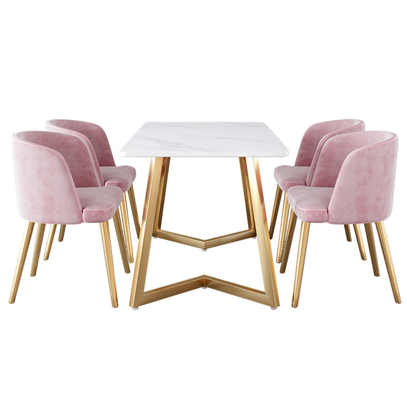 Juego de mesa de comedor de hierro Glam, juego de comedor rectangular de 1/2/5/6 piezas con tapa de piedra sinterizada