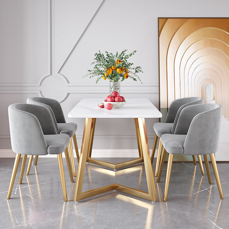 Juego de mesa de comedor de hierro Glam, juego de comedor rectangular de 1/2/5/6 piezas con tapa de piedra sinterizada