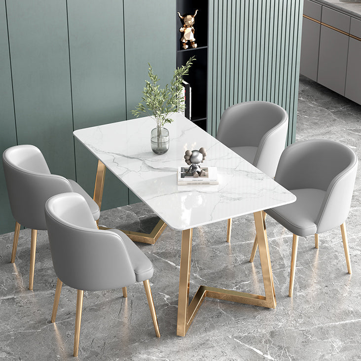 Glam Iron Dining Table Set 1/2/5/6 Pieces Rectangle Dinette Set with Sintered Stone Top Clearhalo 'Dining Room Sets' 'Dining Tables & Seating' 'dining_room_set' 'furn' 'furn_dining_room_set' 'Furniture' 'Kitchen & Dining Furniture' 5246145