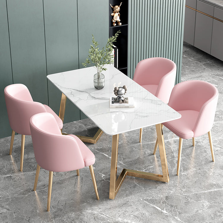 Glam Iron Dining Table Set 1/2/5/6 Pieces Rectangle Dinette Set with Sintered Stone Top Clearhalo 'Dining Room Sets' 'Dining Tables & Seating' 'dining_room_set' 'furn' 'furn_dining_room_set' 'Furniture' 'Kitchen & Dining Furniture' 5246147