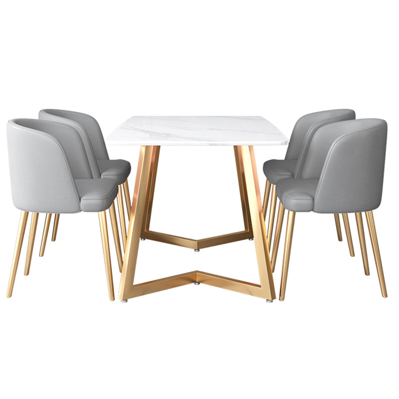 Glam Iron Dining Table Set 1/2/5/6 Pieces Rectangle Dinette Set with Sintered Stone Top 5 Pieces: Table, 4 Light Gray Chairs Clearhalo 'Dining Room Sets' 'Dining Tables & Seating' 'dining_room_set' 'furn' 'furn_dining_room_set' 'Furniture' 'Kitchen & Dining Furniture' 5246149