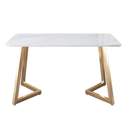 Juego de mesa de comedor de hierro Glam, juego de comedor rectangular de 1/2/5/6 piezas con tapa de piedra sinterizada