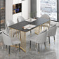 Glam Iron Dining Table Set 1/2/5/7 Pieces Dinette Set with Rectangle Sintered Stone Top 7 Pieces: Black Table, 6 Chairs Clearhalo 'Dining Room Sets' 'Dining Tables & Seating' 'dining_room_set' 'furn' 'furn_dining_room_set' 'Furniture' 'Kitchen & Dining Furniture' 5246171