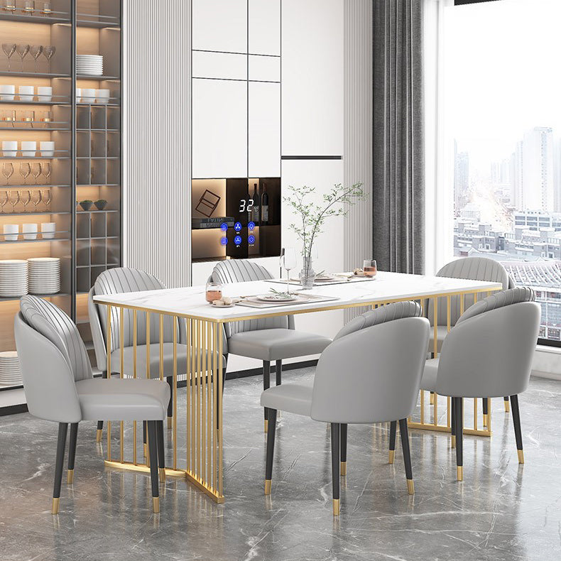 Glam Iron Dining Table Set 1/2/5/7 Pieces Dinette Set with Rectangle Sintered Stone Top Clearhalo 'Dining Room Sets' 'Dining Tables & Seating' 'dining_room_set' 'furn' 'furn_dining_room_set' 'Furniture' 'Kitchen & Dining Furniture' 5246182