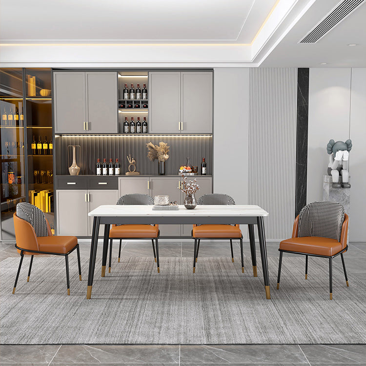 Glam Rectangle Dining Table Set 1/4/5/7 Pieces Dinette Set with Sintered Stone Top 5 Pieces: White Table, 4 Chairs Clearhalo 'Dining Room Sets' 'Dining Tables & Seating' 'dining_room_set' 'furn' 'furn_dining_room_set' 'Furniture' 'Kitchen & Dining Furniture' 5246193