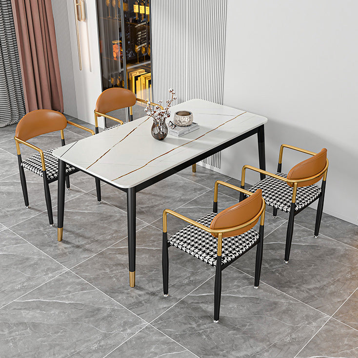 Glam Rectangle Dining Table Set 1/4/5/7 Pieces Dinette Set with Sintered Stone Top 5 Pieces: White-Gold Table, 4 Chairs Clearhalo 'Dining Room Sets' 'Dining Tables & Seating' 'dining_room_set' 'furn' 'furn_dining_room_set' 'Furniture' 'Kitchen & Dining Furniture' 5246194
