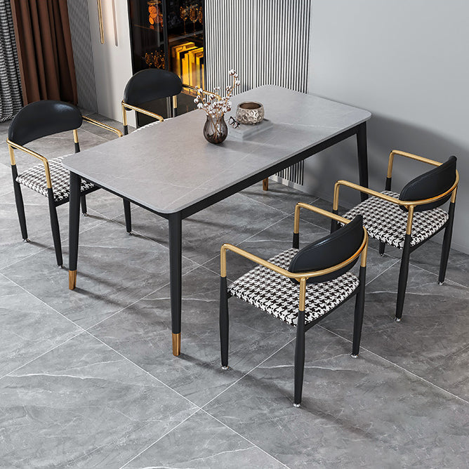 Glam Rectangle Dining Table Set 1/4/5/7 Pieces Dinette Set with Sintered Stone Top 5 Pieces: Grey Table, 4 Chairs Clearhalo 'Dining Room Sets' 'Dining Tables & Seating' 'dining_room_set' 'furn' 'furn_dining_room_set' 'Furniture' 'Kitchen & Dining Furniture' 5246195