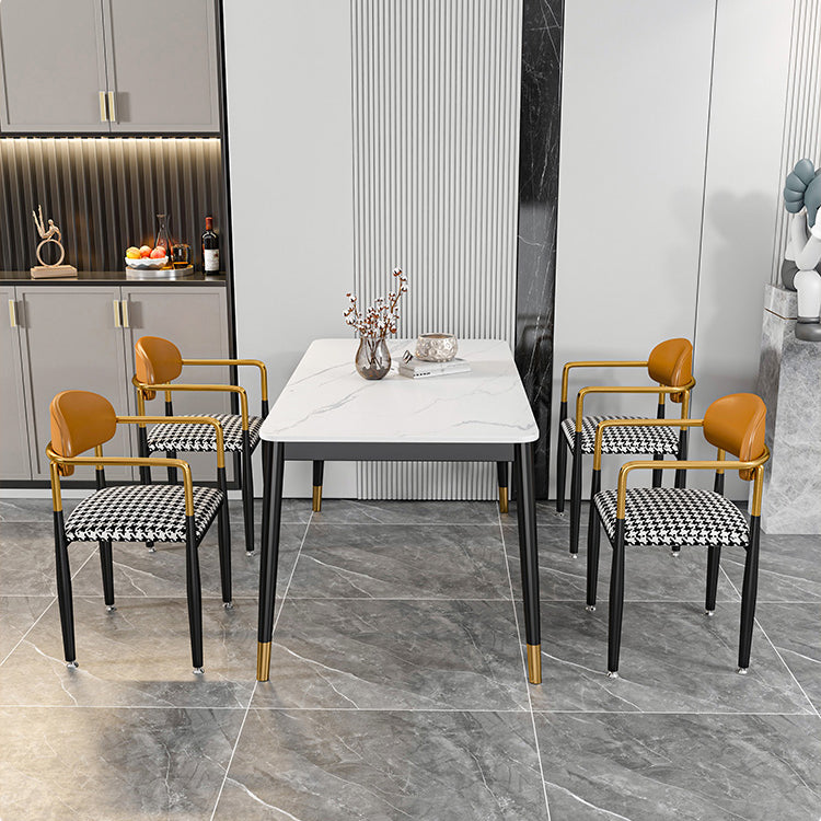 Glam Rectangle Dining Table Set 1/4/5/7 Pieces Dinette Set with Sintered Stone Top Clearhalo 'Dining Room Sets' 'Dining Tables & Seating' 'dining_room_set' 'furn' 'furn_dining_room_set' 'Furniture' 'Kitchen & Dining Furniture' 5246212