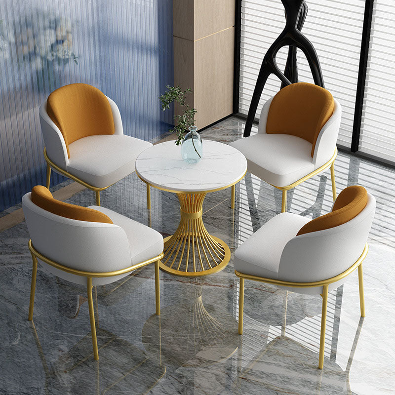 Modern Style Dining Table Sintered Stone Round Table for Dining Room Pedestal Gold 23.6"L x 23.6"W x 29.5"H Clearhalo 'Dining Tables & Seating' 'Dining Tables' 'dining_table' 'furn' 'furn_dining_table' 'Furniture' 'Kitchen & Dining Furniture' 5246239