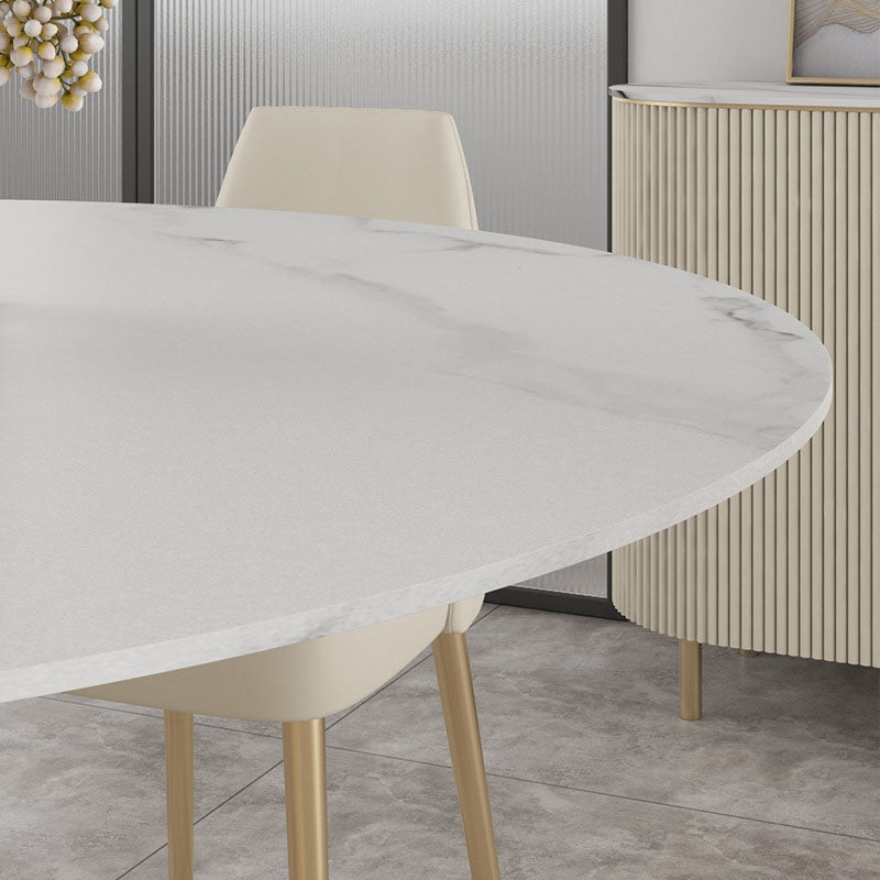 Sintered Stone Top Round Dining Table Modern White Metal Pedestal Table Clearhalo 'Dining Tables & Seating' 'Dining Tables' 'dining_table' 'furn' 'furn_dining_table' 'Furniture' 'Kitchen & Dining Furniture' 5246261