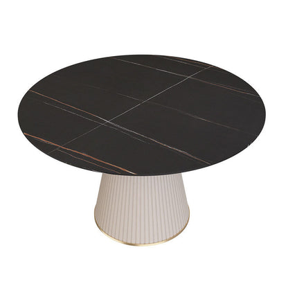 Sintered Stone Top Round Dining Table Modern White Metal Pedestal Table Black Gold Without Chairs Clearhalo 'Dining Tables & Seating' 'Dining Tables' 'dining_table' 'furn' 'furn_dining_table' 'Furniture' 'Kitchen & Dining Furniture' 5246263