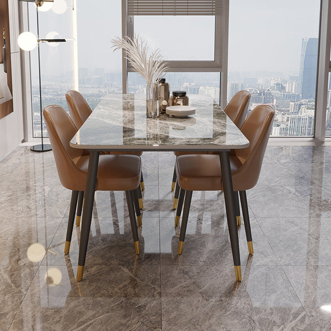 Contemporary Rectangle Stone Table for Restaurant Black Metal Pedestal Dining Table Clearhalo 'Dining Tables & Seating' 'Dining Tables' 'dining_table' 'furn' 'furn_dining_table' 'Furniture' 'Kitchen & Dining Furniture' 5246292