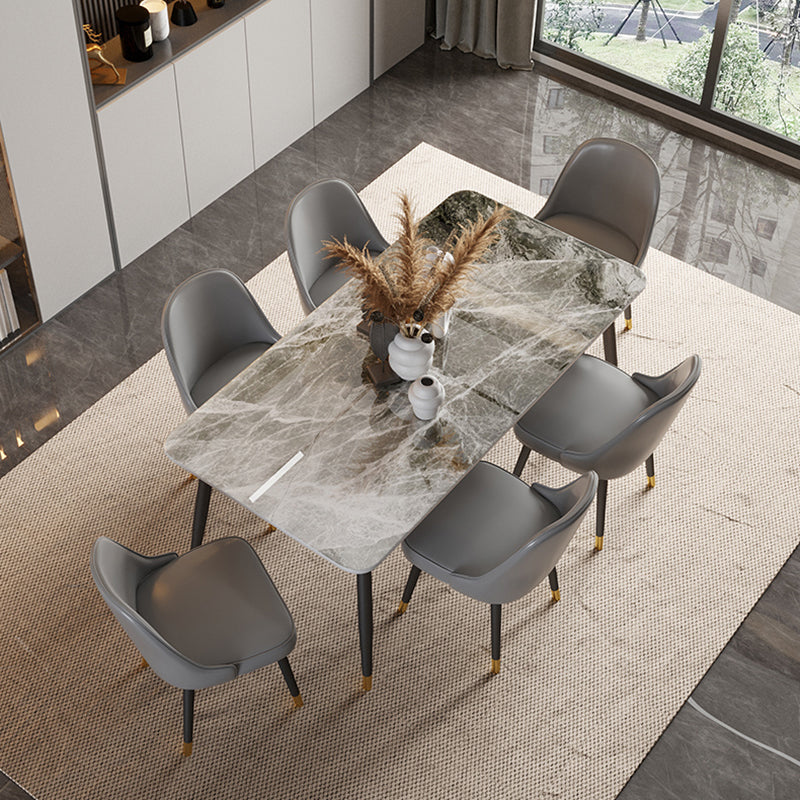 Contemporary Rectangle Stone Table for Restaurant Black Metal Pedestal Dining Table Clearhalo 'Dining Tables & Seating' 'Dining Tables' 'dining_table' 'furn' 'furn_dining_table' 'Furniture' 'Kitchen & Dining Furniture' 5246293