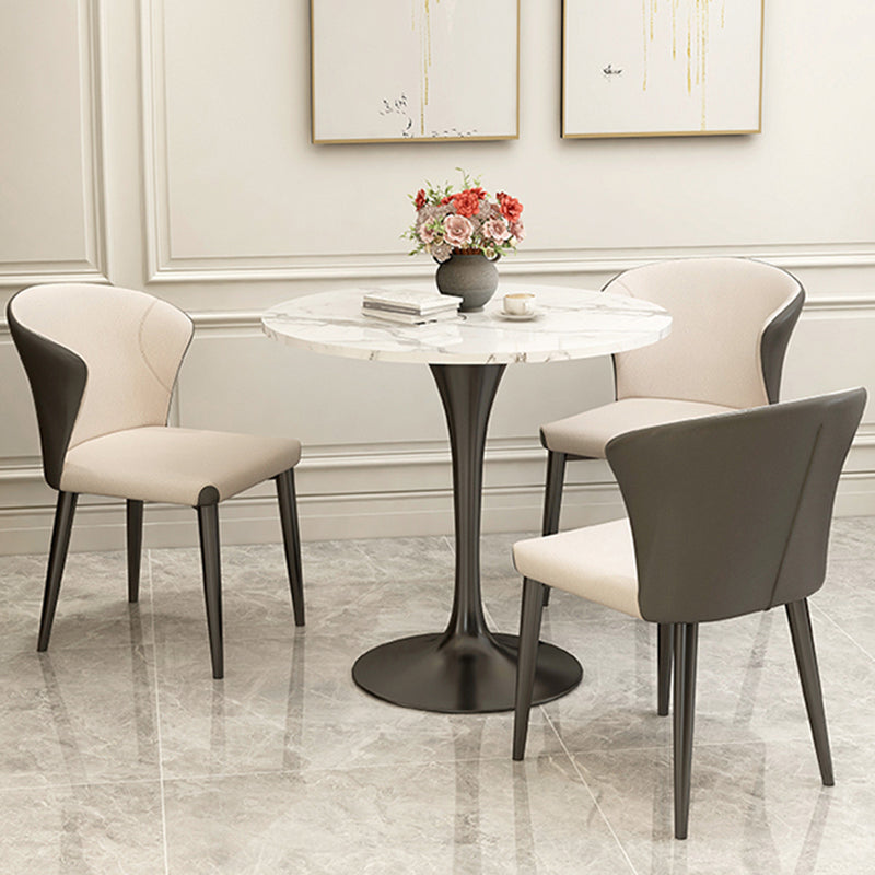 Modern Style Dining Table Sintered Stone Round Tulip Table for Dining Room White-Black 31.5"L x 31.5"W x 29.5"H Without Chairs Clearhalo 'Dining Tables & Seating' 'Dining Tables' 'dining_table' 'furn' 'furn_dining_table' 'Furniture' 'Kitchen & Dining Furniture' 5246391