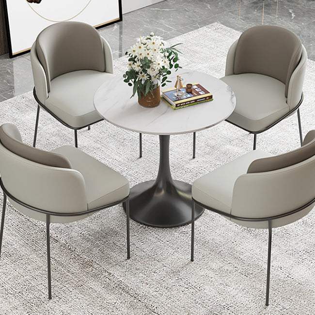 Modern Style Dining Table Sintered Stone Round Tulip Table for Dining Room White-Black 27.6"L x 27.6"W x 29.5"H Without Chairs Clearhalo 'Dining Tables & Seating' 'Dining Tables' 'dining_table' 'furn' 'furn_dining_table' 'Furniture' 'Kitchen & Dining Furniture' 5246393