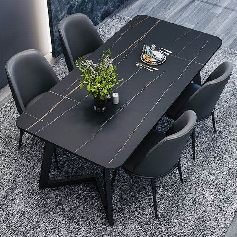 Rectangle Black Base Dining Room Kitchen Table Industrial Fixed Dinner Table Black Gold 70.9"L x 35.4"W x 29.5"H Without Chairs Clearhalo 'Dining Tables & Seating' 'Dining Tables' 'dining_table' 'furn' 'furn_dining_table' 'Furniture' 'Kitchen & Dining Furniture' 5246466