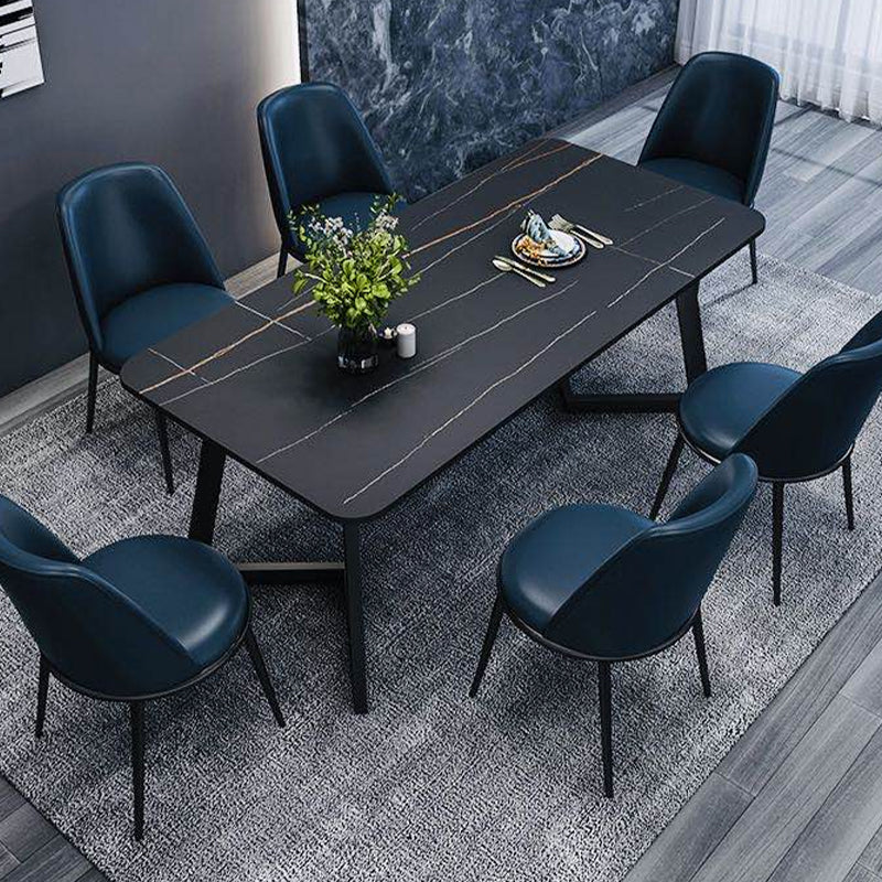 Rectangle Black Base Dining Room Kitchen Table Industrial Fixed Dinner Table Black Gold 63"L x 31.5"W x 29.5"H Without Chairs Clearhalo 'Dining Tables & Seating' 'Dining Tables' 'dining_table' 'furn' 'furn_dining_table' 'Furniture' 'Kitchen & Dining Furniture' 5246468