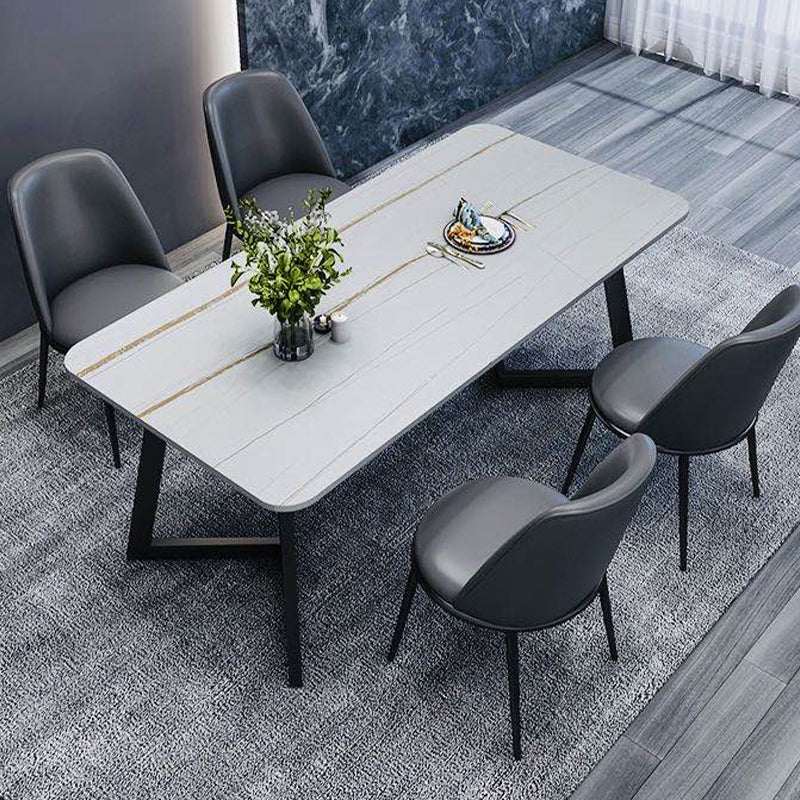 Rectangle Black Base Dining Room Kitchen Table Industrial Fixed Dinner Table White Gold Without Chairs Clearhalo 'Dining Tables & Seating' 'Dining Tables' 'dining_table' 'furn' 'furn_dining_table' 'Furniture' 'Kitchen & Dining Furniture' 5246469