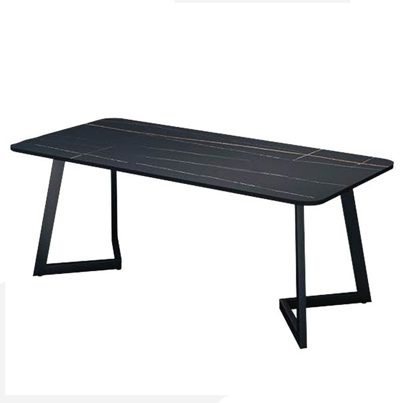 Rectangle Black Base Dining Room Kitchen Table Industrial Fixed Dinner Table Black Gold Without Chairs Clearhalo 'Dining Tables & Seating' 'Dining Tables' 'dining_table' 'furn' 'furn_dining_table' 'Furniture' 'Kitchen & Dining Furniture' 5246470