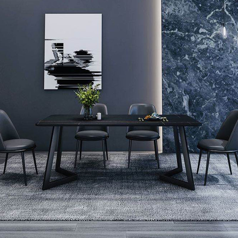 Rectangle Black Base Dining Room Kitchen Table Industrial Fixed Dinner Table Clearhalo 'Dining Tables & Seating' 'Dining Tables' 'dining_table' 'furn' 'furn_dining_table' 'Furniture' 'Kitchen & Dining Furniture' 5246478
